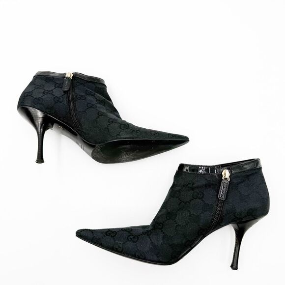 Gucci GG Canvas Pointed Toe Ankle Boots Heels Size 8 - Picture 8 of 15